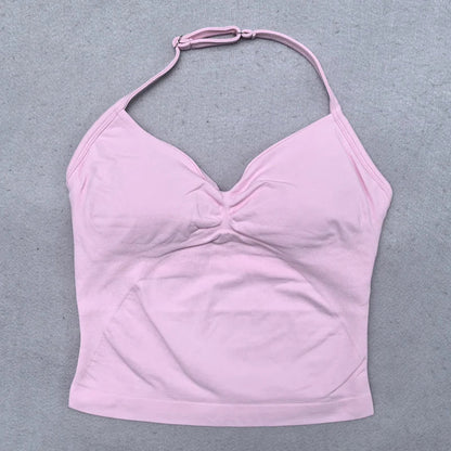 New Seamless Yoga Set Women 2Pcs Padded Halter Tank Top Scrunch Butt Lifting Gym Shorts Set Summer Sportswear Workout Clothes