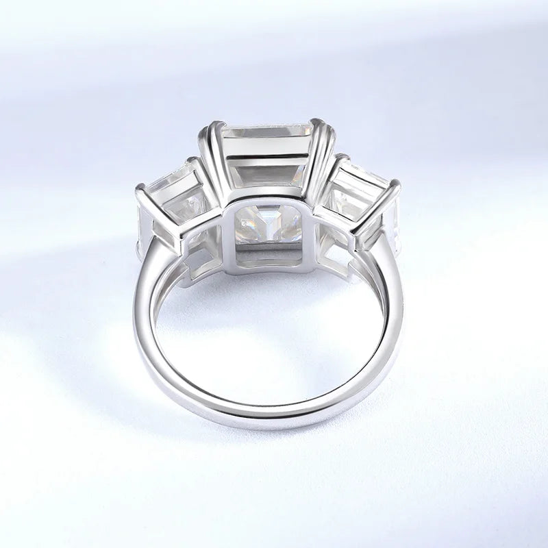 12cttw Emerald Cut Full Moissanite Engagement Ring for Women 3 Stones Sterling Silver 925 Wedding Band with Certificate