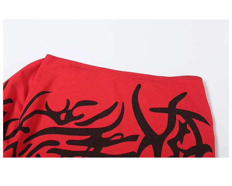 Y2K Millennium Graffiti High Waist Midi Skirt Women's Cool Unisex Asymmetrical Design Polyester Spandex Blend