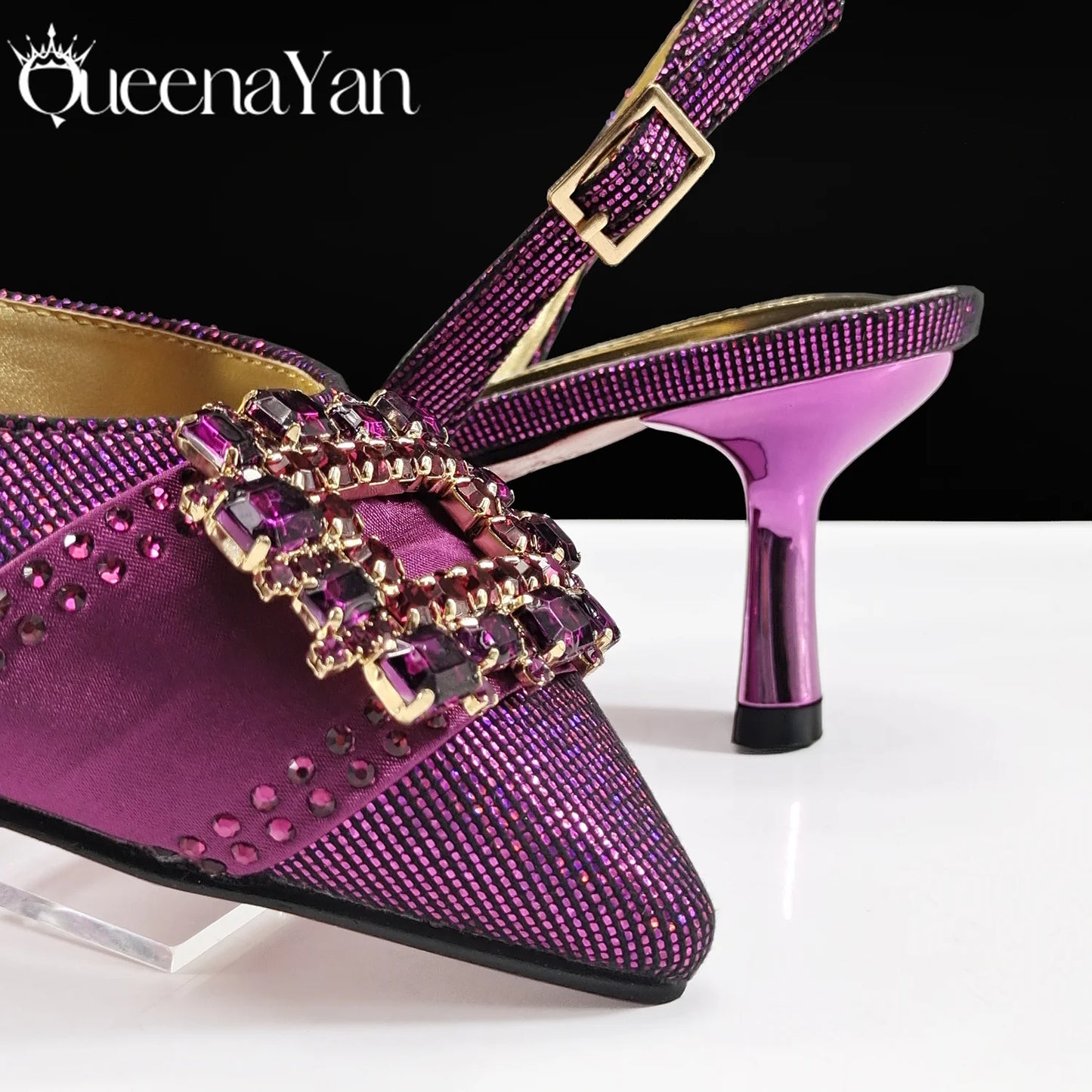 Elegant Noble Party Wedding Shoes And Bag Pointed Toe Decorated With Rhinestone Women Heel Shoes
