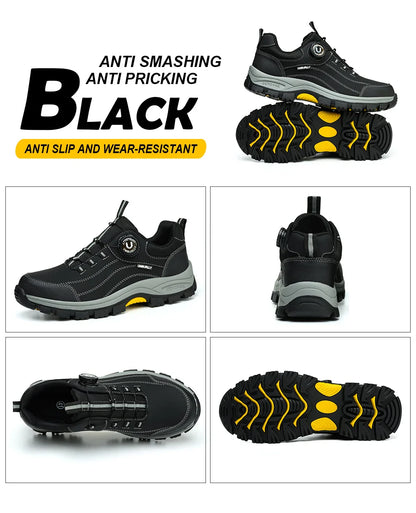 Men's Steel-Toed Safety Shoes With Anti-Crush, Anti-Puncture And Anti-Slip Soles, Fashionable Button Industrial Work Shoes