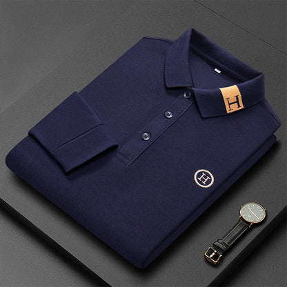 New Best-selling Spring and Autumn Men's Trendy Fashion Lapel Embroidered Long Sleeved Top Polo Shirt Sweatshirt T-shirt