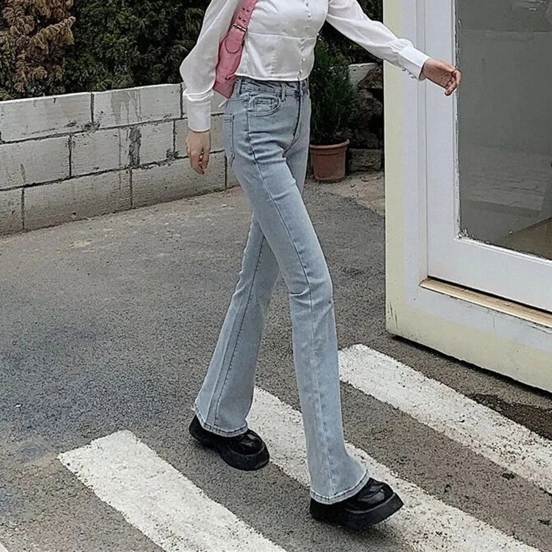 High Waist Vintage Flare Jeans Female Elastic Bell Bottom Pants