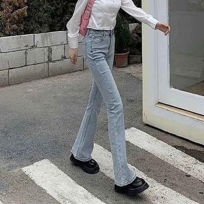 High Waist Vintage Flare Jeans Female Elastic Bell Bottom Pants