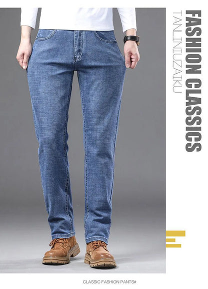 High Quality Spring Autumn Men's Slim Jeans Stylish Casual Stretch Fabric Denim Pants Classic Trousers Smoke Gray Plus Size 40