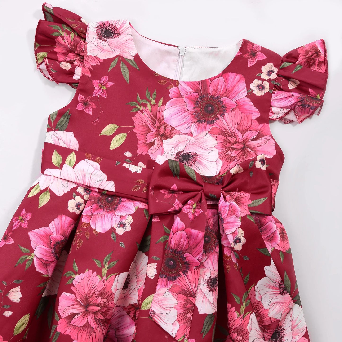 Cross-border special summer burst dress girls printed waist wedding dress flower girl short-sleeved princess puffy skirt