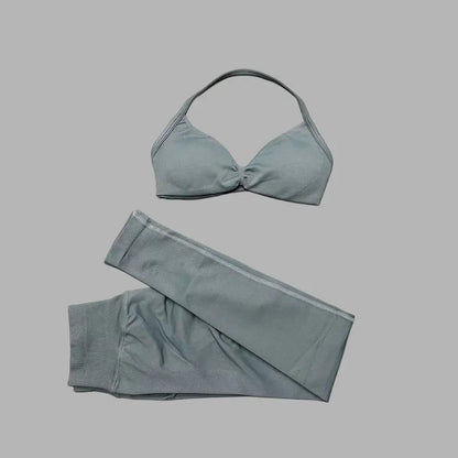 2 Piece Sports Set Women Yoga Backless Halter Bra High Waist Scrunch Seamless Pants Sport Suit Gym Sportswear Workout Set