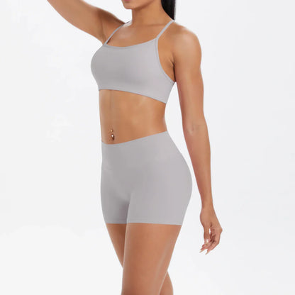 2PCS Yoga Clothes  Halter Yoga Top Set Fitness Gym Suit Crossover Back Sports Underwear Workout Gym Shorts Fitness High Waist