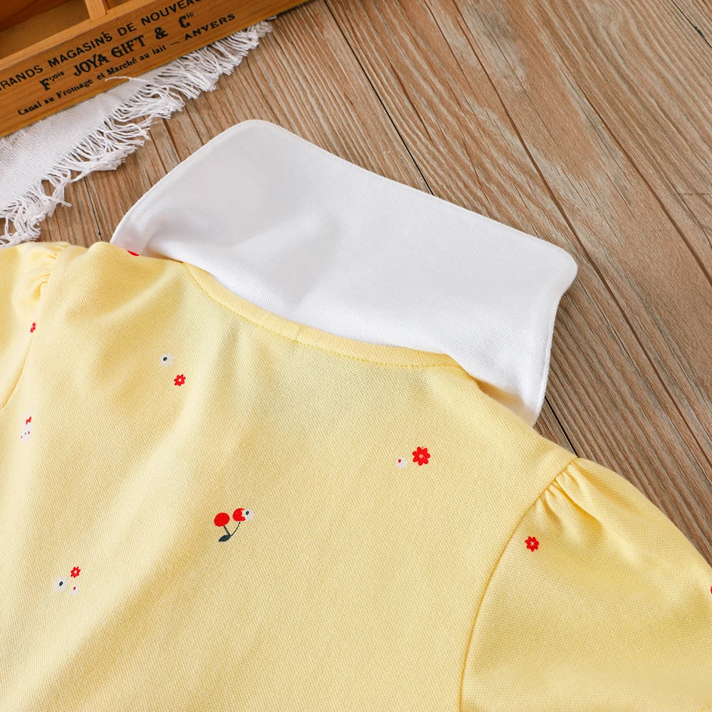 Baby Girls Summer Dress Short Sleeved Turn Down Collar Cotton Clothes for Girls Aged 2-6 Years Kids Dresses