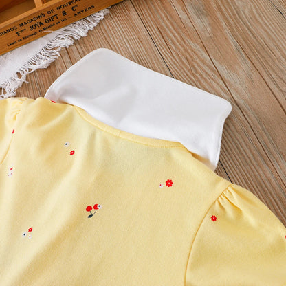 Baby Girls Summer Dress Short Sleeved Turn Down Collar Cotton Clothes for Girls Aged 2-6 Years Kids Dresses