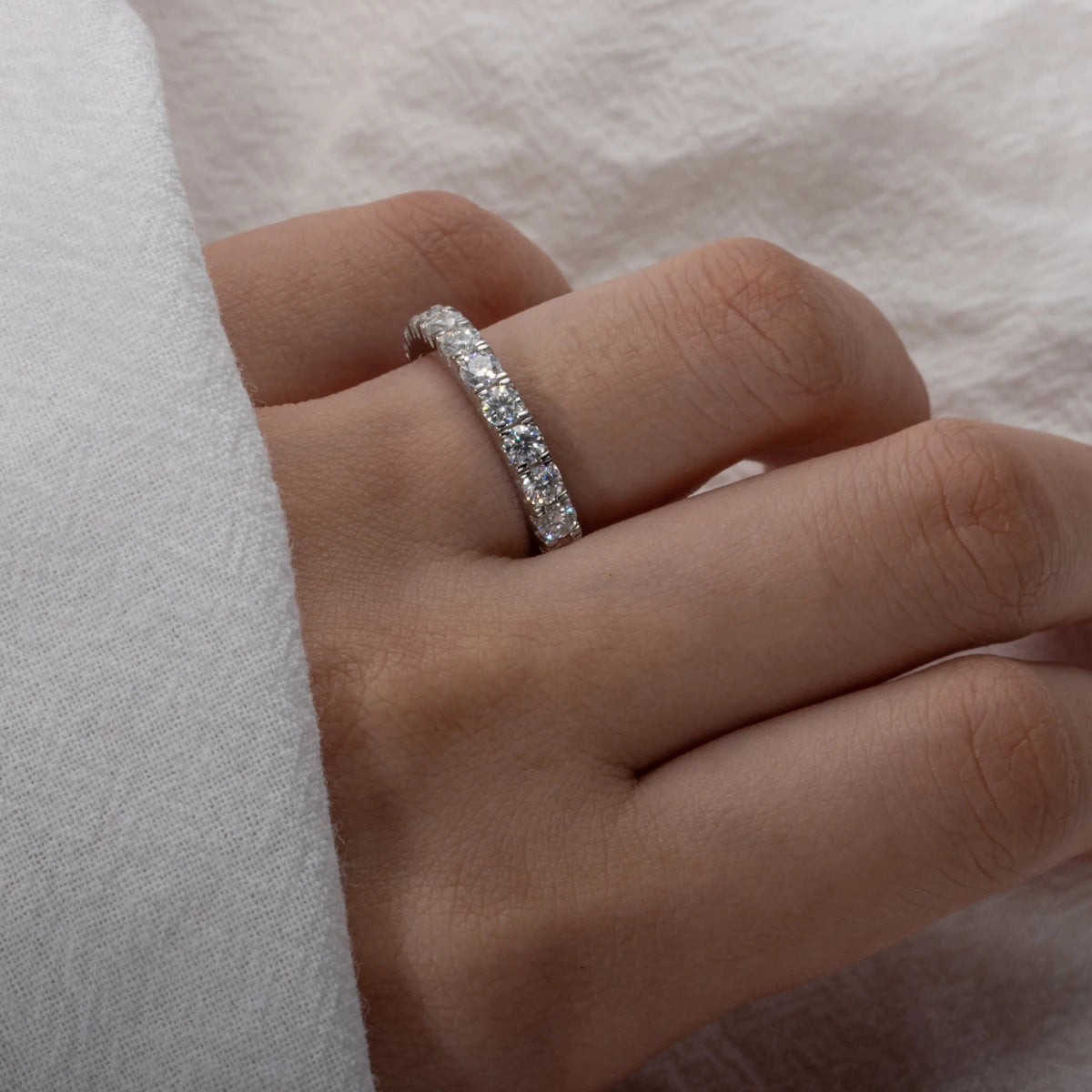 3mm 2-3ct D Color Moissanite Wedding Band Ring 925 Sterling Silver Eternity Band Engagement Rings for Women