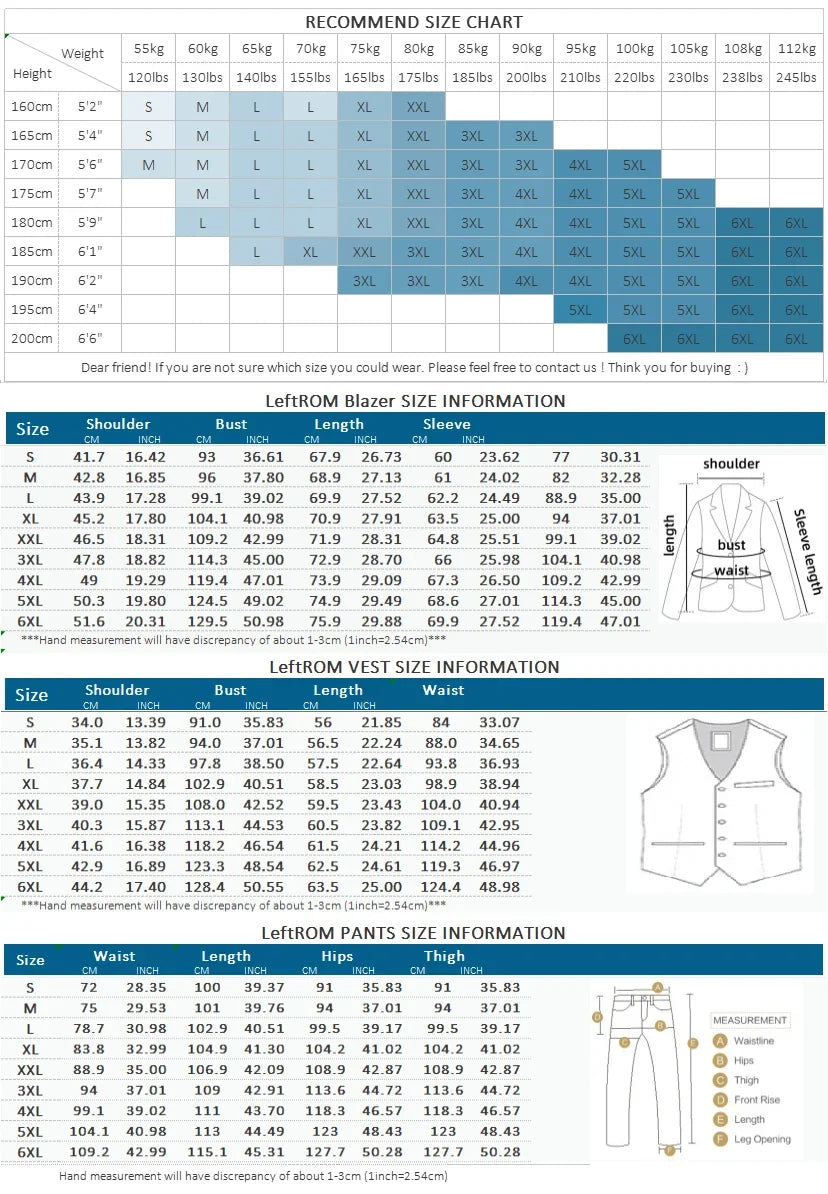 ( Jacket +Vest+ Pants ) Luxury Men's High-end Brand Solid Color Business Office Suit 3Pcs & 2Pcs Groom Wedding Party Suit Tuxedo