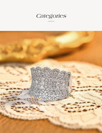 Luxury Paved Moissanite Rings forWomen 925 Sterling Silver Wavy Statement Engagement Ring Bridal Cocktail Party Jewelry
