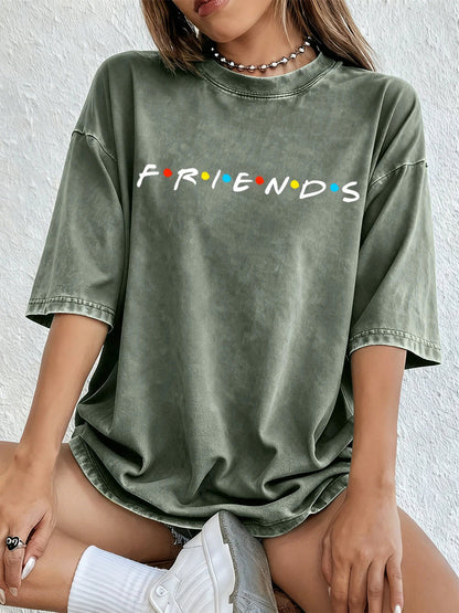 Movie Friends Print Washed T-Shirts Women Cotton Oversize T Shirt Summer Soft Short Sleeve Tops Street O-Neck Clothes