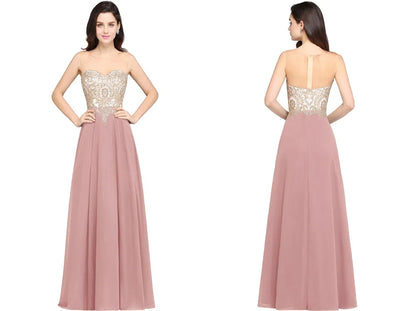 Long Lace Chiffon Evening Dresses Backless Women A-line Sweetheart Beaded Elegant Formal Prom Wedding Party Gown Robes De Soirée