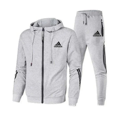 Men's casual sports and fitness set, Spring and Autumn outdoor fashion hooded zipper jacket + jogging pants two-piece set