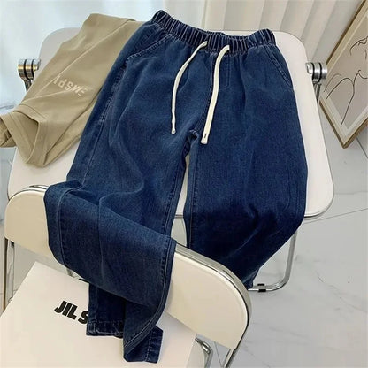 Trendy Straight Leg Jeans Women's Casual Loose Fit Slimming Summer Hot Sale Of The Season New Style Elastic Waist Student Fashio