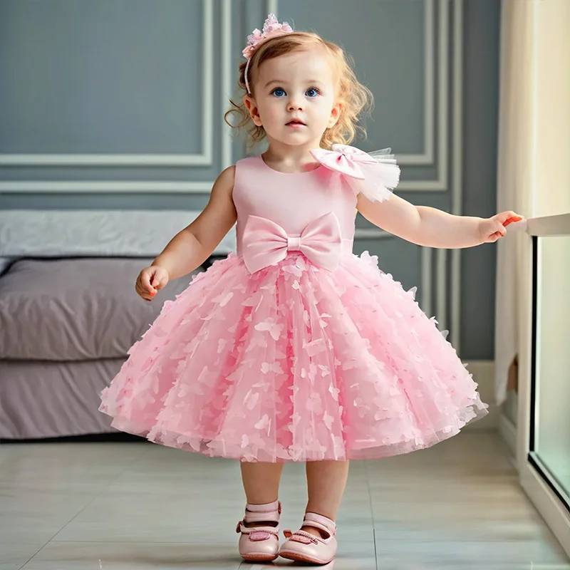 Girl Princess Dress Kid Clothes Party Birthday Outfits Evening Party Tulle Dress Wedding Wear Summer Bowknot Dress