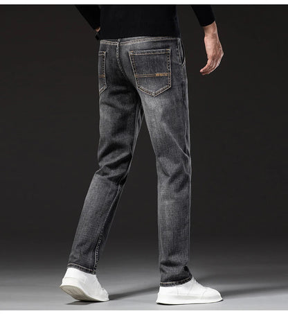 New Autumn and Winter  Plus Size 40 42 44 Men Straight Loose Jeans Business Fashion Denim Stretch Pants Male Brand Trousers