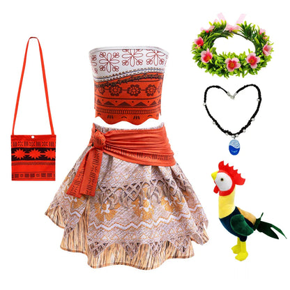 Moana Cosplay Dress For Girl New Little Girl Two Piece Suit Children Geometric Print Clothes Halloween Carnival Outfit Moana