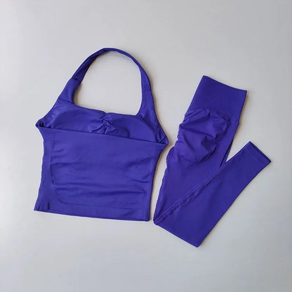 Fitness Set, Long Halter Neck Back-Shaping Leggings, High-Waisted Butt-Lifting Breathable Training Pants for Women