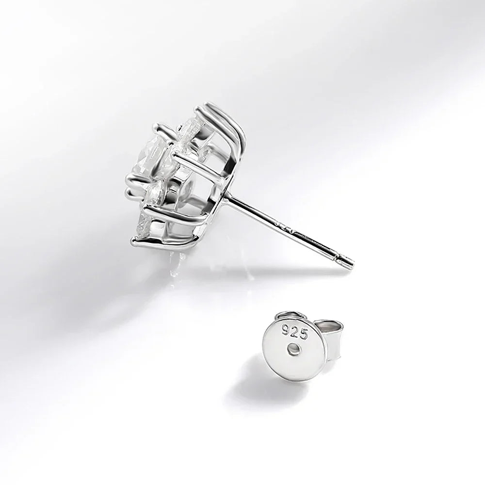 2.88CT  Certified Sunflower Full Moissnaite Diamond Stud Earring 925 Sterling Silver Plated 18k White Gold Stud Ear for Women