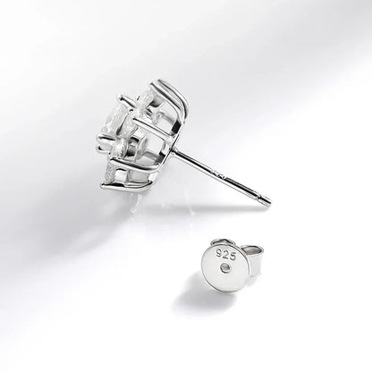 2.88CT  Certified Sunflower Full Moissnaite Diamond Stud Earring 925 Sterling Silver Plated 18k White Gold Stud Ear for Women