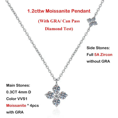 Lucky Clover GRA Certified 1.2cttw D Color Moissanite Diamond Bracelet for Women 925 Silver Plated 18k Hand Link Bracelets