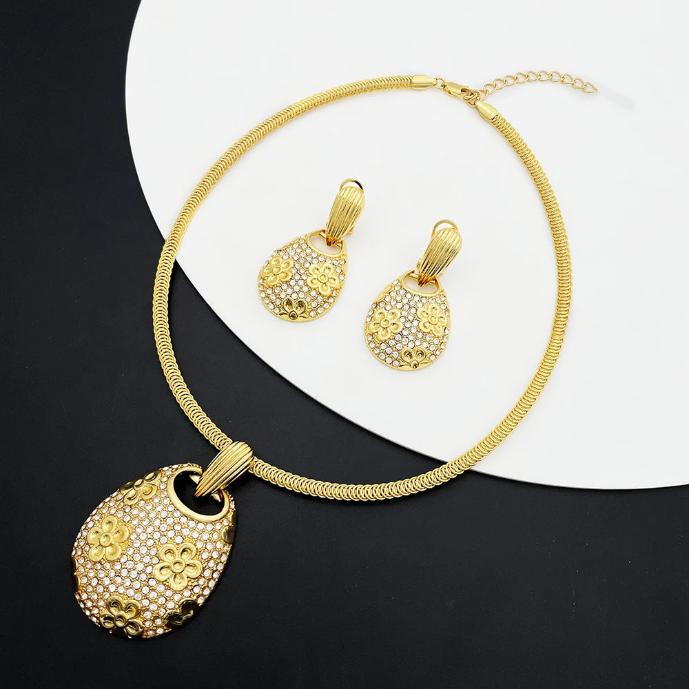 New Necklace And Earrings Set Unique Dubai Fashion Jewelry Nigeria Bride Wedding Party Gift