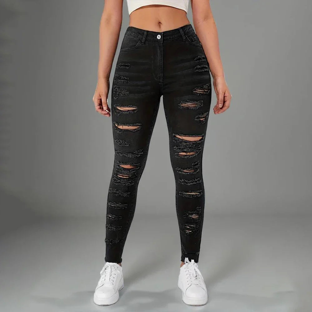Women High Waist Patchwork Pocket Casual Slim Pencil Pants