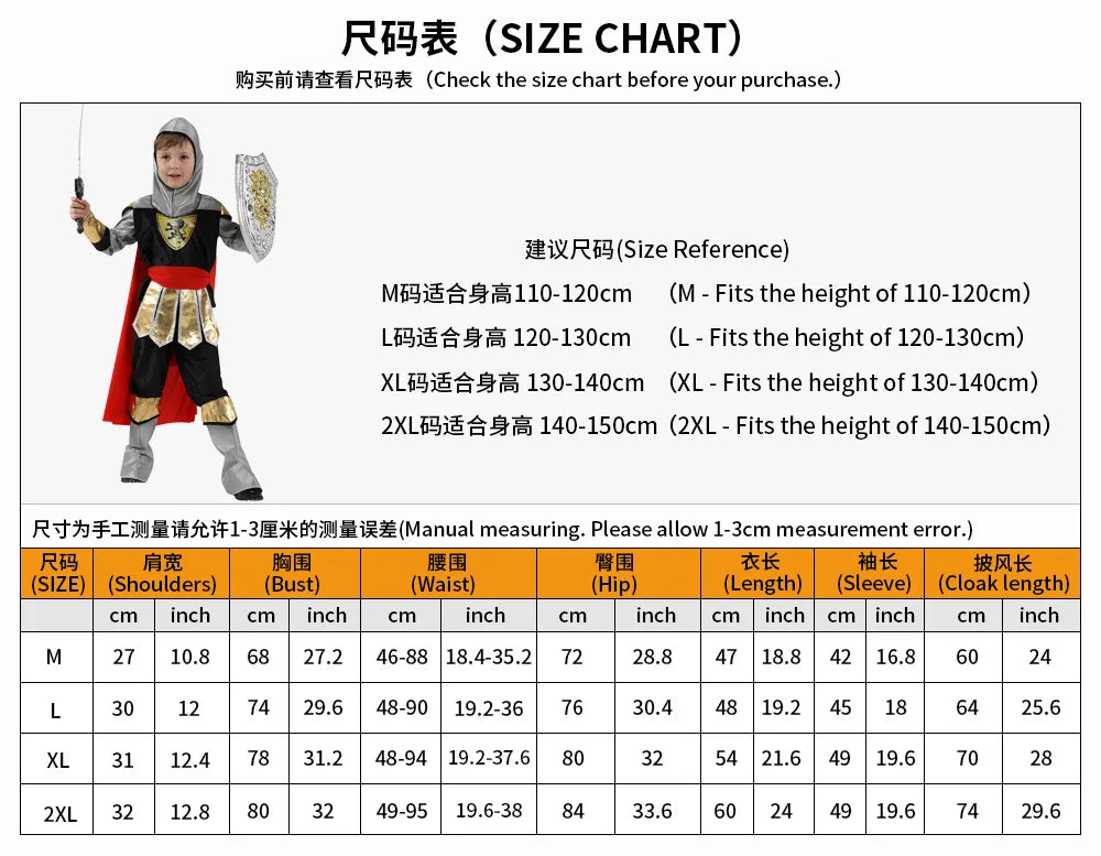 Child Greek Roman Warrior Gladiator Costume Boys Knight Cosplay Carnival Party Fancy Dress No Weapon