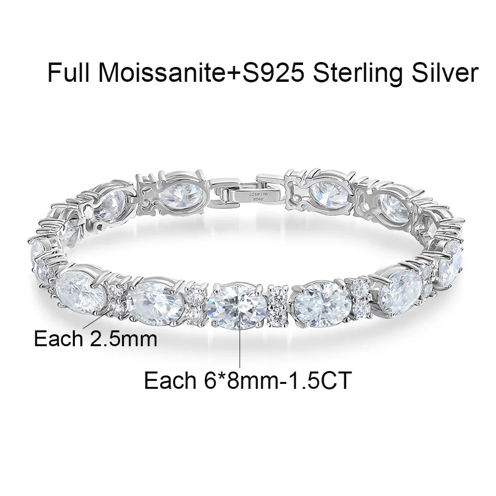 Luxury Oval Cut Moissanite Tennis Bracelets S925 Sterling Silver Pass Tester Lab Diamond Hand Chain Wedding Fine Jewelry