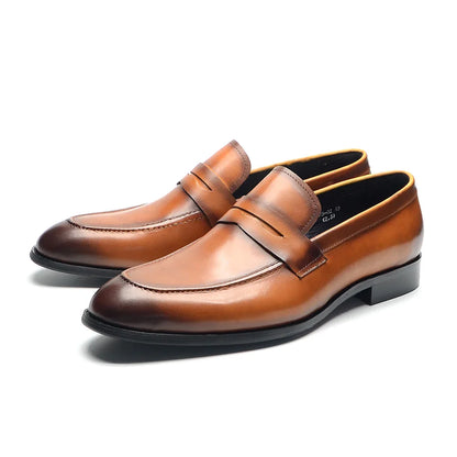 Luxury Brand Slip-On Men's Dress Shoes Genuine Leather Italian Penny Loafers Brown Blue Black Wedding Party Formal Footwear Male