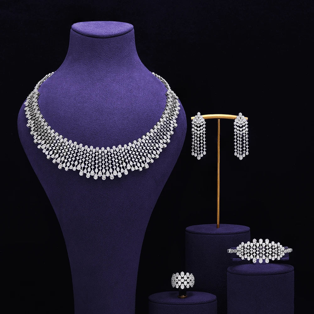 4 pieces of bride zirconia full set of women's party jewelry, luxury Dubai Nigeria CZ luxury crystal wedding necklace set