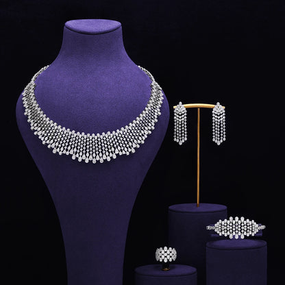 Bridal Zirconia Full Jewelry Set for Ladies Party Luxury Dubai Nigeria CZ Crystal Wedding Necklace Set