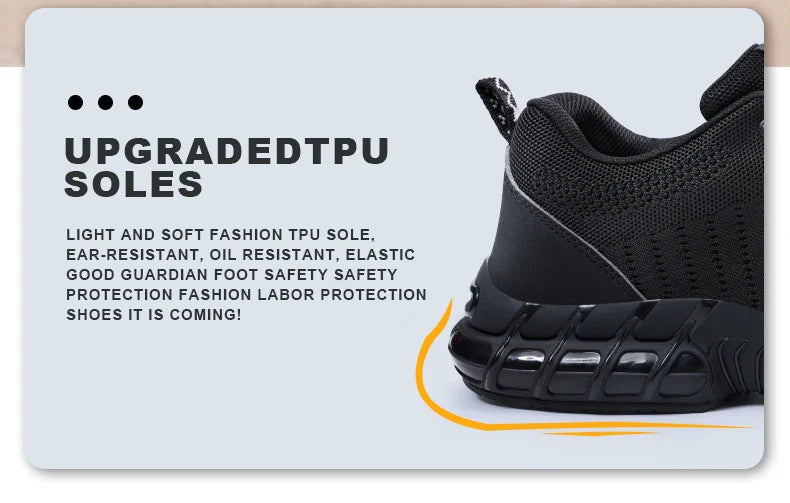 Safety Shoes Men Steel Toe Boots Anti-smash Anti-puncture Safety Work Shoes Men Lightweight Breathable Protective Shoes Black