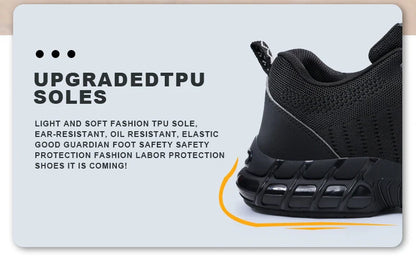 Safety Shoes Men Steel Toe Boots Anti-smash Anti-puncture Safety Work Shoes Men Lightweight Breathable Protective Shoes Black