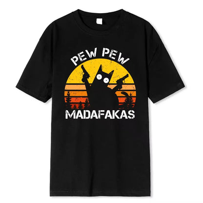 Tshirt Men Short Sleeve Novelty Funny Cat T Shirt Cotton Loose Tops Shirts Tee T-Shirt Daily Streetwear