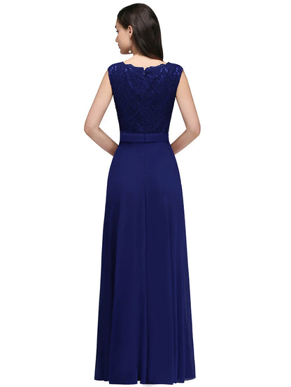 Elegant Long Burgundy Women Evening Dresses Sexy Illusion O Neck Lace Sleeveless A-Line Chiffon Formal Party Prom Gowns Vestidos