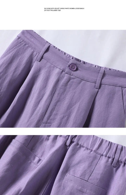 Cotton and Linen Shorts for Women Summer 2025 Loose High Waisted Wide Leg Pants Casual Versatile Solid Retro Straight Shorts