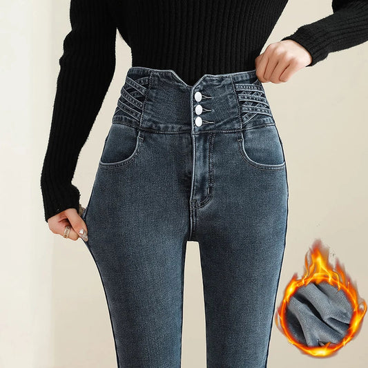 High Waisted Skinny Pants Fashion Korean Black Blue Stretch Denim Trousers