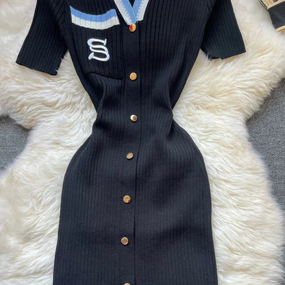 Fashion Summer Knitted Dress Women 2025 New Y2K Embroidery Long Bodycon Sweater Dress Streetwear Lady Vestidos