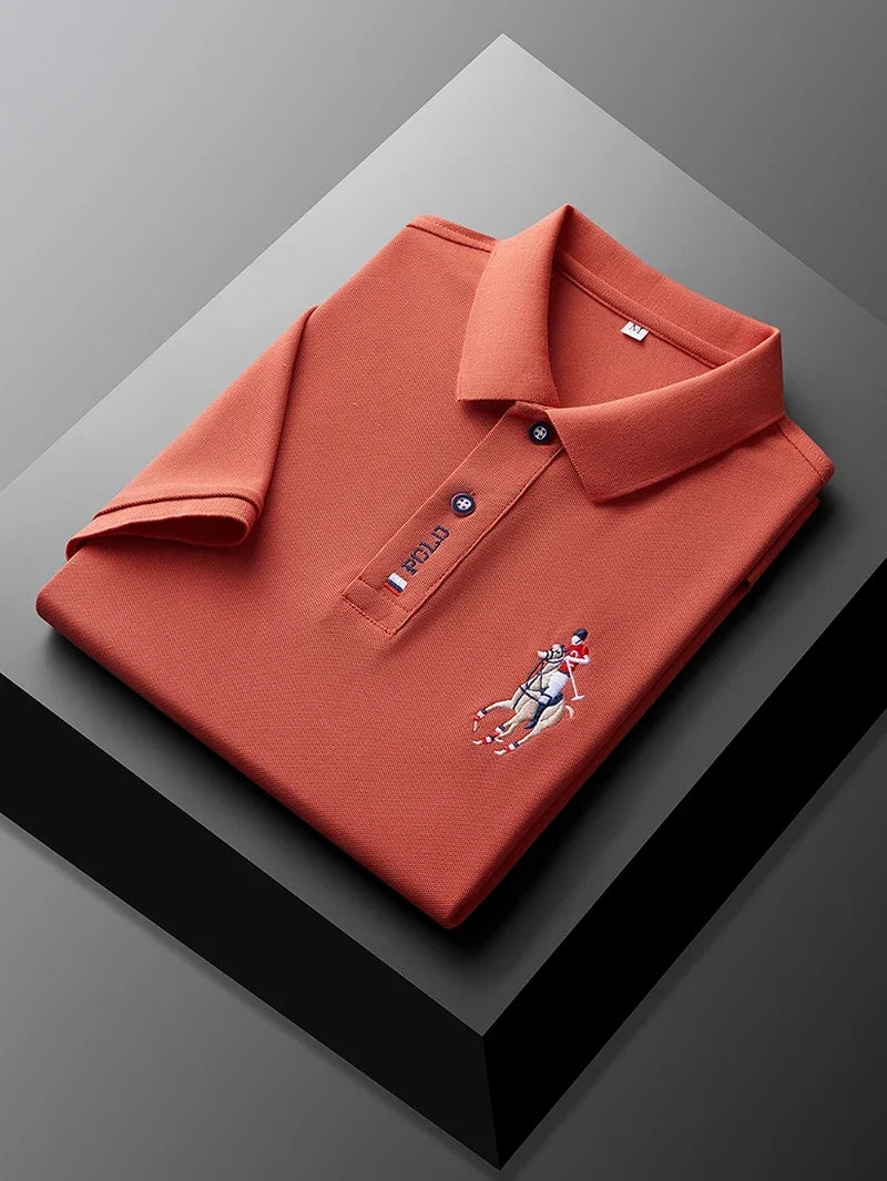 High end brand men's exquisite printed polo shirt short sleeve 2024 summer new cool and comfortable silk casual lapel T-shirt