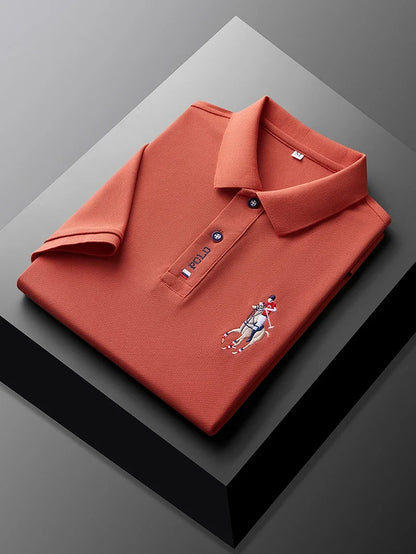 High end brand men's exquisite printed polo shirt short sleeve 2024 summer new cool and comfortable silk casual lapel T-shirt