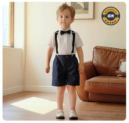 Summer Children Boys Suits For Wedding Formal Kids Children Boys Strap Suit Set Elegant Kids Boys Wedding Birthday Party Costume