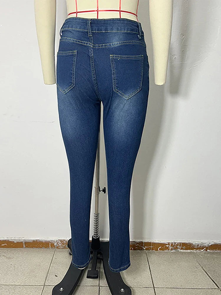 Calça Jeans Feminina Elástica Moda Slim Lápis Skinny Denim