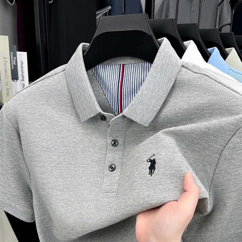 100% pure cotton short sleeve polo shirt summer new breathable men's T-shirt high-end brand Paul Pony embroidered business top