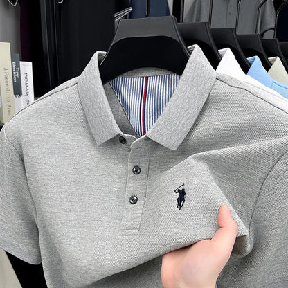 100% pure cotton short sleeve polo shirt summer new breathable men's T-shirt high-end brand Paul Pony embroidered business top