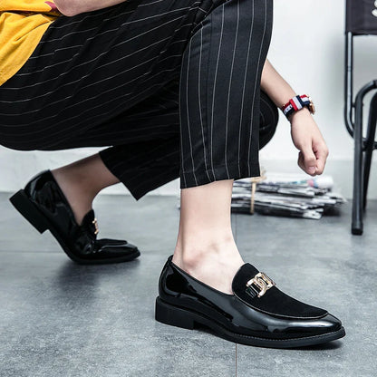 Men's fashion simple leather shoes business casual shiny loafers men's Korean version hairdresser small leather shoes