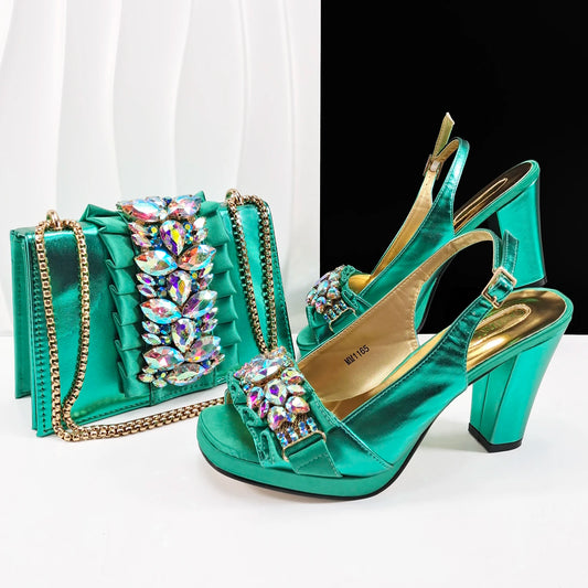 Lastest Italian Design Fashion Style Ladies Shoes with Matching Bag Set 2025 Nigerian Shoes and Bag Set HFG1-2